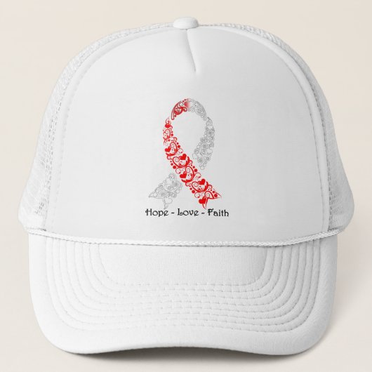 Hope Red en White Awareness Ribbon Trucker Pet (Voorkant)