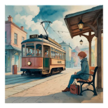 Hope Station – Emotionele Watercolor Tram Poster
