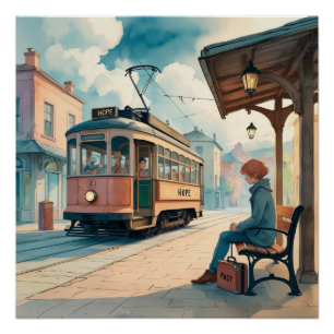 Hope Station – Emotionele Watercolor Tram Poster