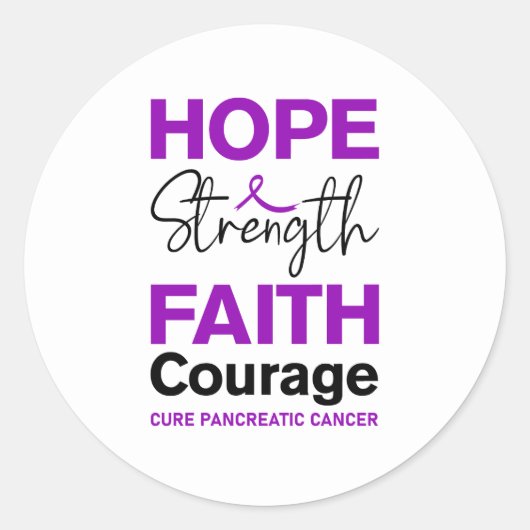 Hope Strength Faith Cure Purple Pancreatic Cancer Ronde Sticker (Voorkant)