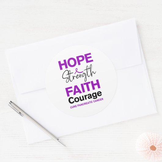 Hope Strength Faith Cure Purple Pancreatic Cancer Ronde Sticker (Envelop)