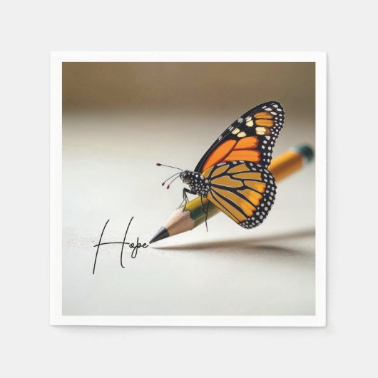 Hope Text and Monarch Butterfly On a Pencil Servet (Voorkant)