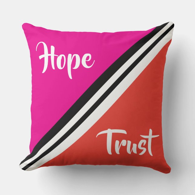 Hope?Trust Bright Pink/Oranje Omkeerbare Pillow Kussen (Voorkant)