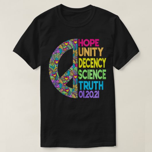 HOPE UNITY DECENCY SCIENCE TRUTH Equality Zip T-shirt (Design voorkant)