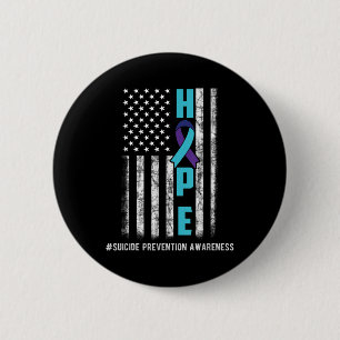 Hope USA Flag Suicide Awareness Shirt Ribbon Menta Ronde Button 5,7 Cm