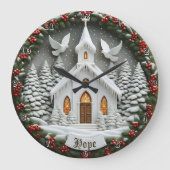 Hope White Church Snow Doves Grote Klok (Voorkant)