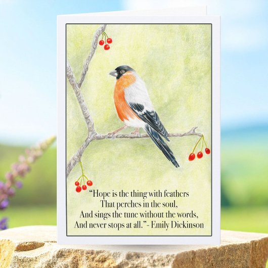 Hope with Bull Finch and Emily Dickinson's Quote  Kaart