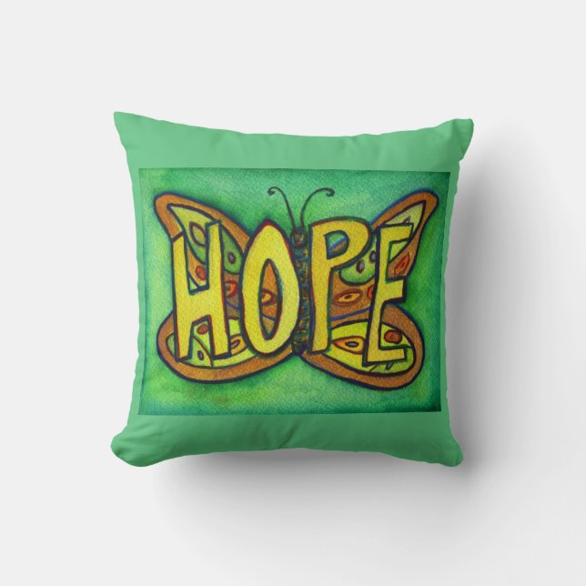 Hope Word Art Groene Vlinder Accent Sierkussen (Voorkant)