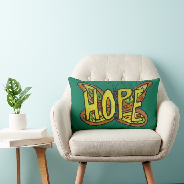 Hope Word Art Groene Vlinder Accent Sierkussennen Kussen (Stoel)