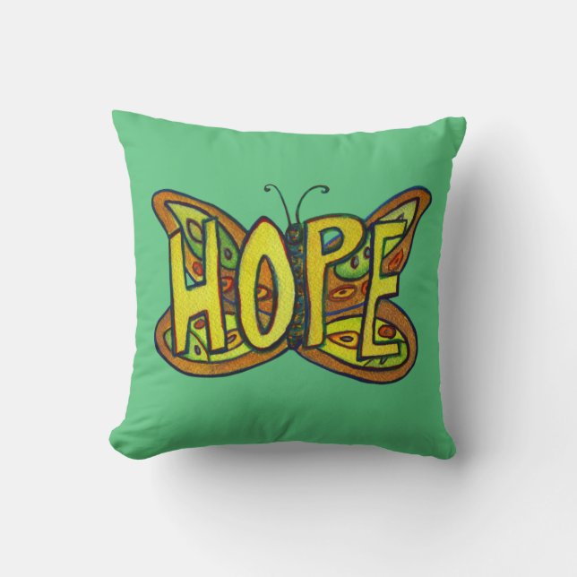 Hope Word Art Groene Vlinder Accent Sierkussennen Kussen (Voorkant)