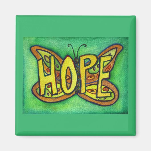 Hope Word Art Groene Vlinder Vleugel Koelkast Magn Magneet (Voorkant)