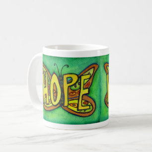 Hope Word Art Groene Vlinder Vleugels Koffie Mok