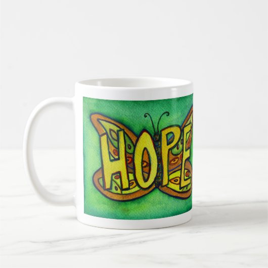 Hope Word Art Groene Vlinder Vleugels Koffie Mok (Links)