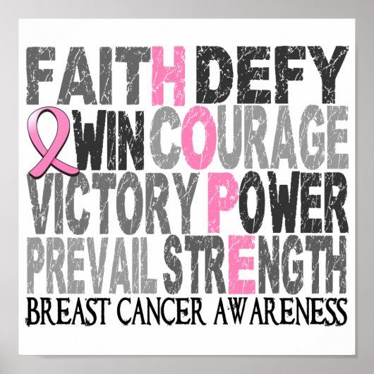 Hope Word Collage Breast Cancer Poster (Voorkant)