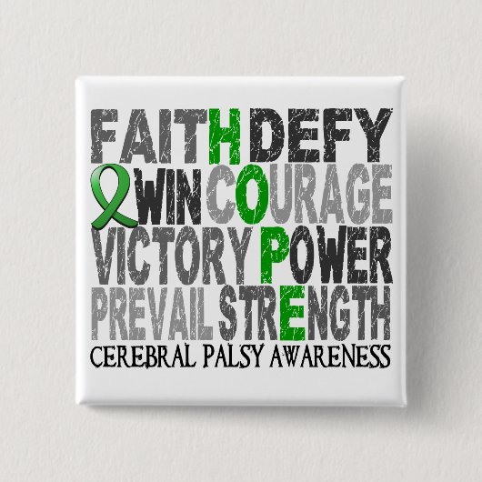 Hope Word Collage Cerebral Palsy Vierkante Button 5,1 Cm (Voorkant)
