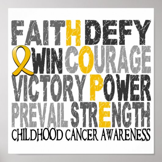 Hope Word Collage Childhood Cancer Poster (Voorkant)