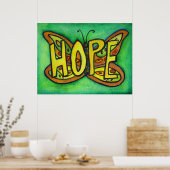 Hope Word Green Butterfly Art Print Posters (Keuken)