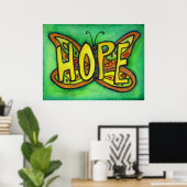 Hope Word Green Butterfly Art Print Posters (Thuiskantoor)