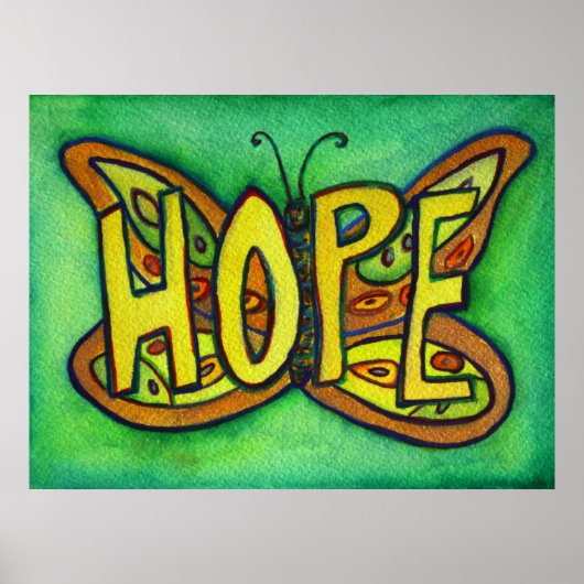 Hope Word Green Butterfly Art Print Posters (Voorkant)