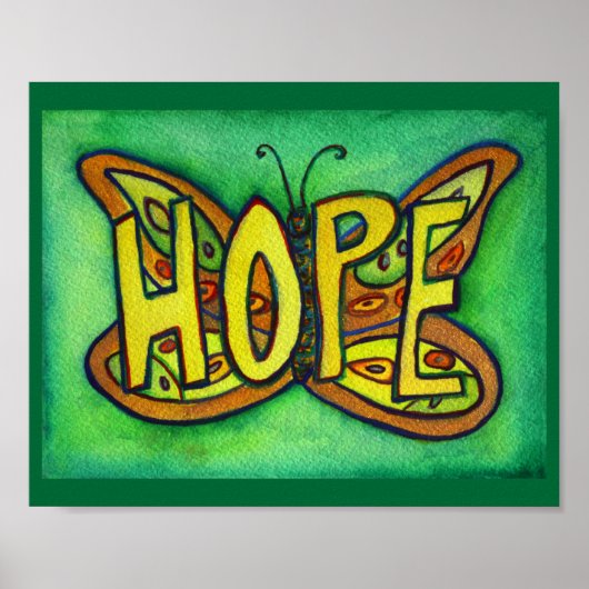 Hope Word Green Butterfly Art Print Posters (Voorkant)