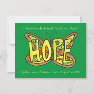 Hope Word Green Butterfly Custom Art Invitations Kaart