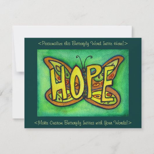 Hope Word Green Butterfly Custom Art Invitations Kaart (Voorkant)