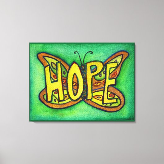 Hope Word Green Butterfly Painting Canvas (Voorkant)