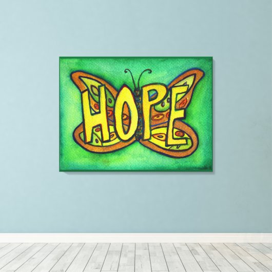 Hope Word Green Butterfly Painting Canvas (Insitu (Houten vloer))