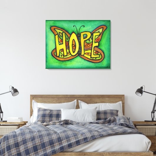 Hope Word Green Butterfly Painting Canvas Afdruk (Insitu (Slaapkamer))