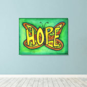 Hope Word Green Butterfly Painting Canvas Afdruk (Insitu (Houten vloer))