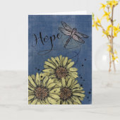 HOPE Zonnebloem Dragonfly op Faded Blue Jeans Kaart (Gele Bloem)
