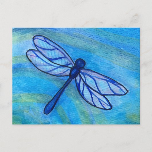 Hopeful Blue Dragonfly Spirit Waterverf Briefkaart (Voorkant)