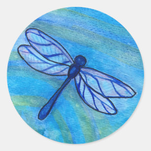 Hopeful Blue Dragonfly Spirit Waterverf Ronde Sticker