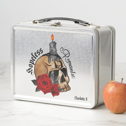 Hopeless Romantic – Gothic Skull, Red Rose (In situ)