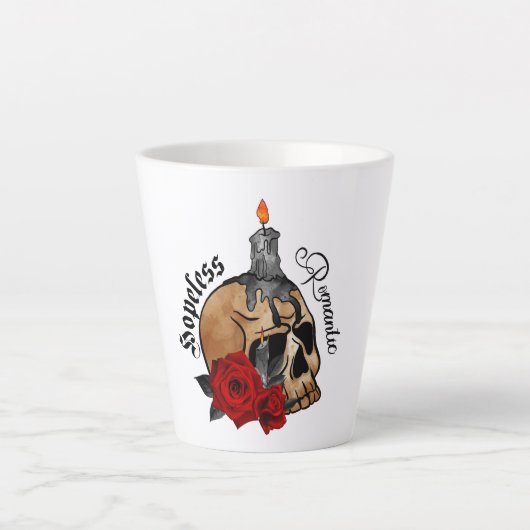 Hopeless Romantic – Gothic Skull, Red Rose Latte Mok (Voorkant)
