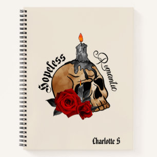 Hopeless Romantic – Gothic Skull, Red Rose Notitieboek