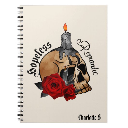 Hopeless Romantic – Gothic Skull, Red Rose Notitieboek (Voorkant)