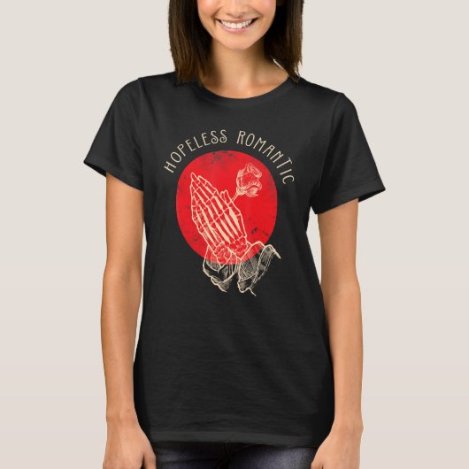 Hopeless Romantic, Praying Hands Rose Skeleton Val T-shirt (Voorkant)
