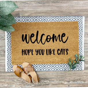 Hopelijk hou je van katten welkom mat deurmat