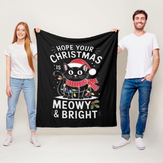 Hopelijk is je kerst Miauwig en fel Kerstkat Fleece Deken (In situ)