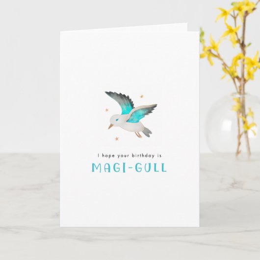Hopelijk is je verjaardag Magi-Gull Punny Zee meeu Kaart (Gele Bloem)