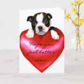 Hopelijk voel je je beter Boston Terrier wenskaart Kaart (Gele Bloem)