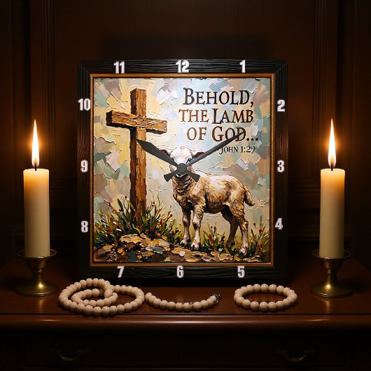 Hope's Hour: Sacred Cross & Lamb Vierkante Klok