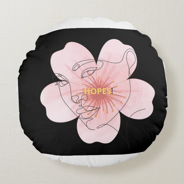 HOPES! – portrait floral minimal Rond Kussen (Voorkant)