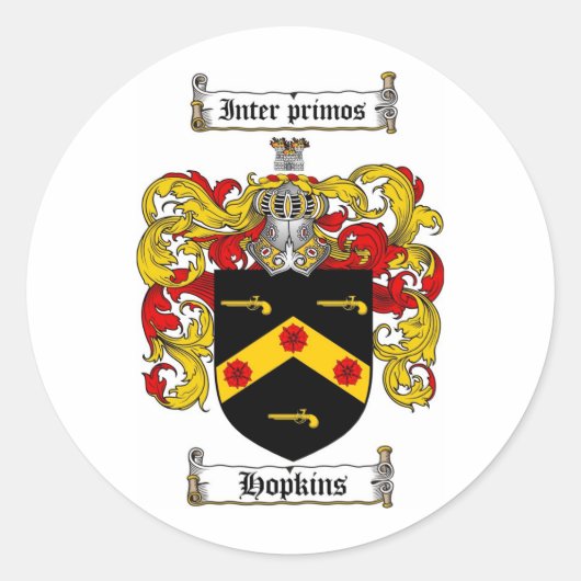 HOPKINS FAMILY CREST - HOPKINS WAPEN RONDE STICKER (Voorkant)