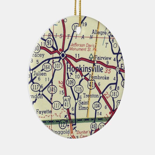 Hopkinsville KY  Map Keramisch Ornament (Rechts)