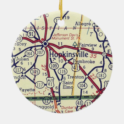 Hopkinsville KY  Map Keramisch Ornament (Achterkant)