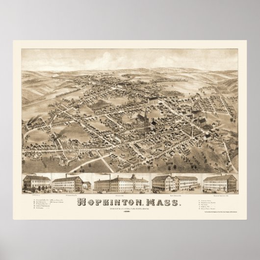 Hopkinton, MA Panoramic Map - 1880 Poster (Voorkant)