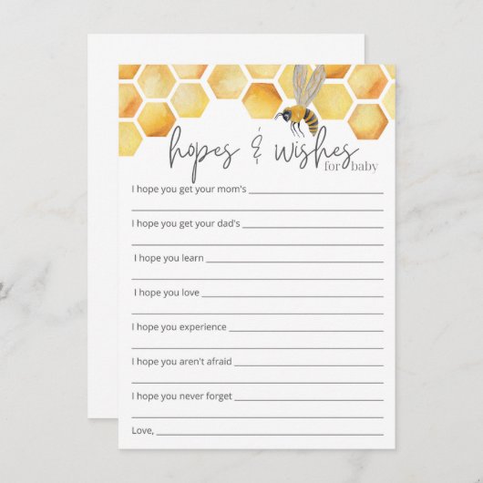 Hoppen en wensen bijen Baby shower invoegen Informatiekaartje (Voorkant / Achterkant)
