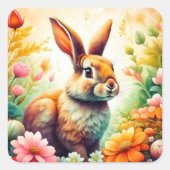 Hoppen in Pasen met Joy Bunny Vierkante Sticker (Voorkant)